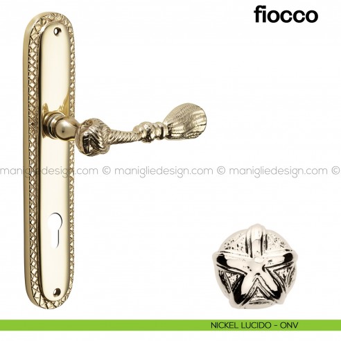 Maniglia per porta con placca Fiocco Poggi Mariani nickel lucido - ONV foro yale
