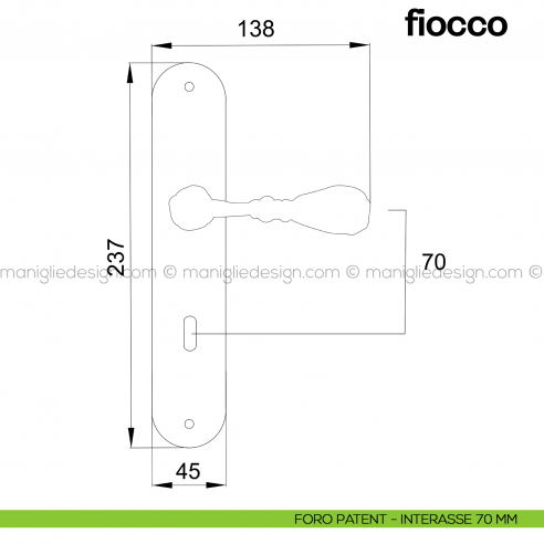 Maniglia per porta con placca Fiocco Poggi Mariani foro patent interasse 70 mm