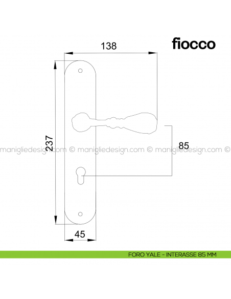 Maniglia per porta con placca Fiocco Poggi Mariani foro yale interasse 85 mm