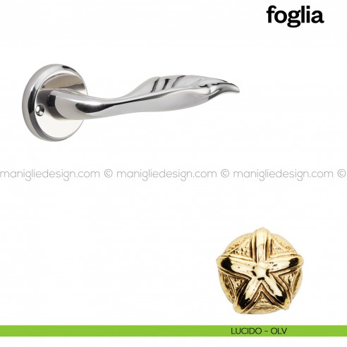 Maniglia per porta Foglia Poggi Mariani con rosetta tonda lucido - OLV