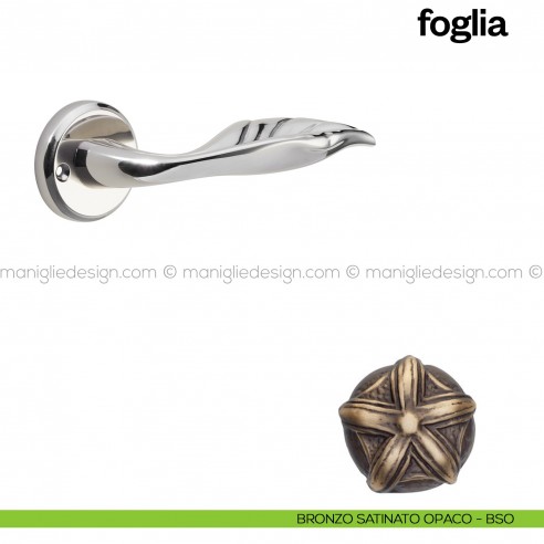 Maniglia per porta Foglia Poggi Mariani con rosetta tonda bronzo satinato opaco - BSO