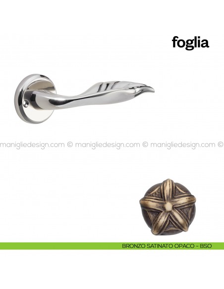 Maniglia per porta Foglia Poggi Mariani con rosetta tonda bronzo satinato opaco - BSO