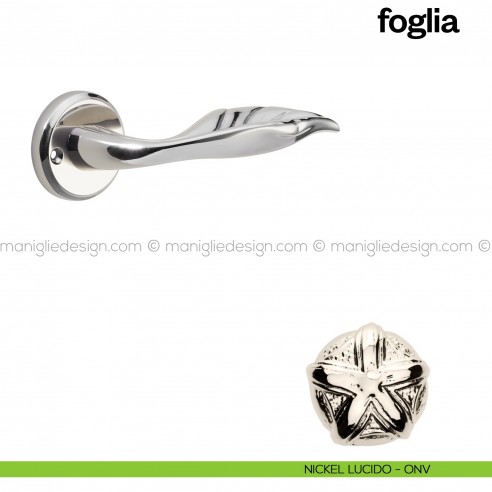 Maniglia per porta Foglia Poggi Mariani con rosetta tonda nickel lucido - ONV