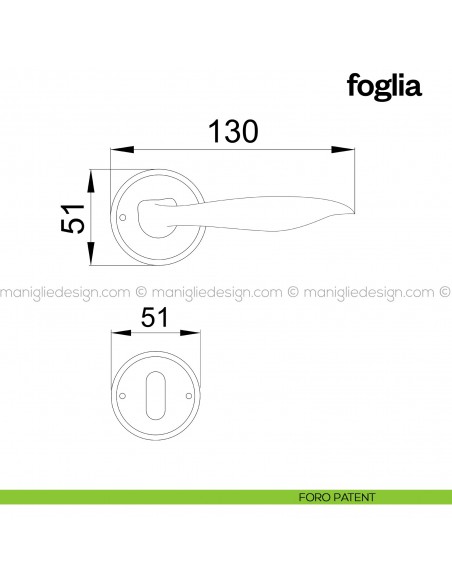 Maniglia per porta Foglia Poggi Mariani con rosetta tonda foro patent