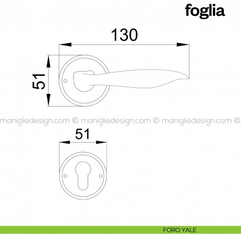 Maniglia per porta Foglia Poggi Mariani con rosetta tonda foro yale
