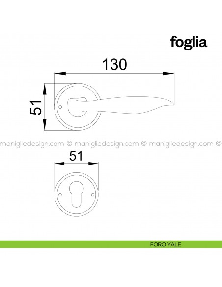 Maniglia per porta Foglia Poggi Mariani con rosetta tonda foro yale