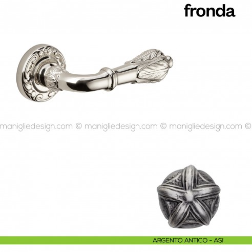 Maniglia per porta Fronda Poggi Mariani con rosetta tonda argento antico - ASI