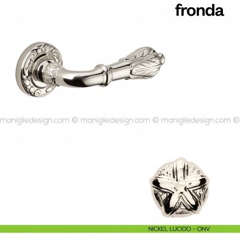 Maniglia per porta Fronda Poggi Mariani con rosetta tonda nickel lucido - ONV