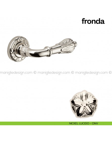 Maniglia per porta Fronda Poggi Mariani con rosetta tonda nickel lucido - ONV