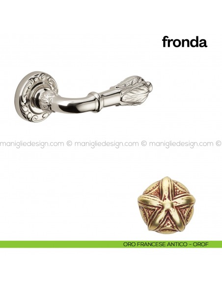 Maniglia per porta Fronda Poggi Mariani con rosetta tonda oro francese antico - OROF