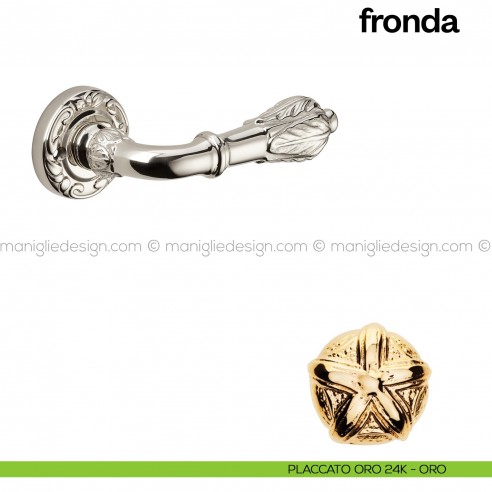 Maniglia per porta Fronda Poggi Mariani con rosetta tonda placcato oro 24K - ORO