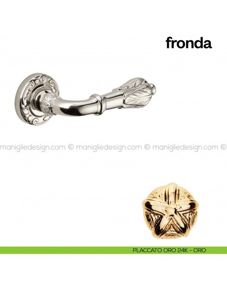 Maniglia per porta Fronda Poggi Mariani con rosetta tonda placcato oro 24K - ORO