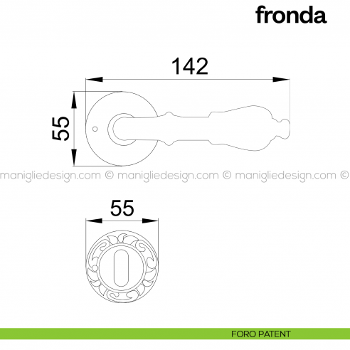 Maniglia per porta Fronda Poggi Mariani con rosetta tonda foro patent
