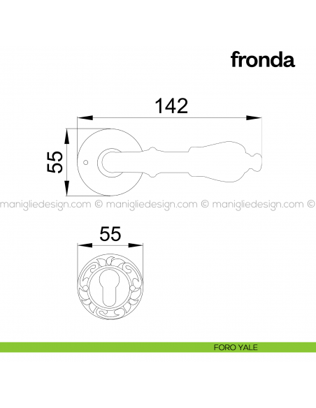 Maniglia per porta Fronda Poggi Mariani con rosetta tonda foro yale