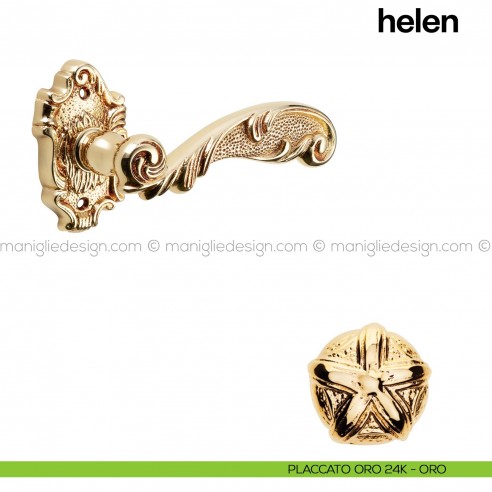 Maniglia per porta Helen Poggi Mariani con rosetta artistica Placcato oro 24K - ORO