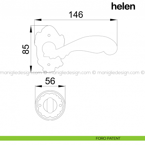 Maniglia per porta Helen Poggi Mariani con rosetta artistica foro patent