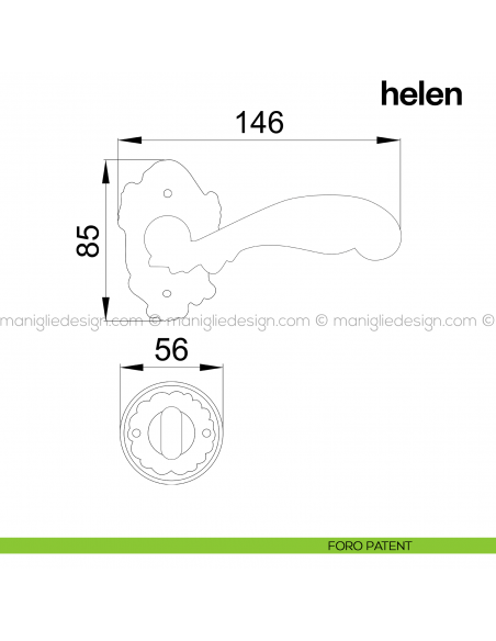 Maniglia per porta Helen Poggi Mariani con rosetta artistica foro patent