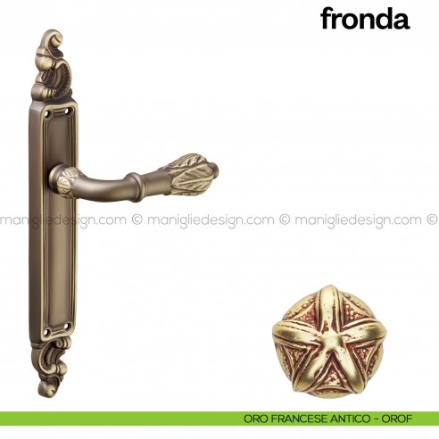 Maniglia per porta con placca Fronda Poggi Mariani oro francese antico - OROF cieca