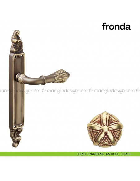 Maniglia per porta con placca Fronda Poggi Mariani oro francese antico - OROF cieca