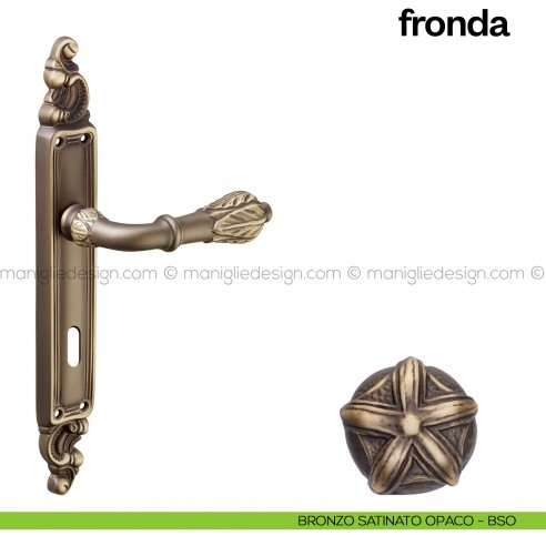 Maniglia per porta con placca Fronda Poggi Mariani bronzo satinato opaco - BSO foro patent