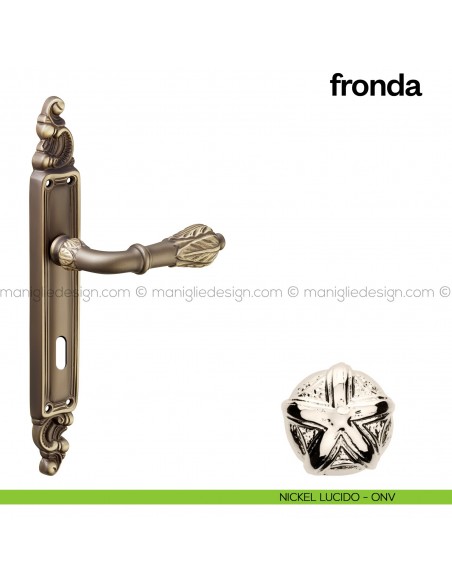 Maniglia per porta con placca Fronda Poggi Mariani nickel lucido - ONV foro patent