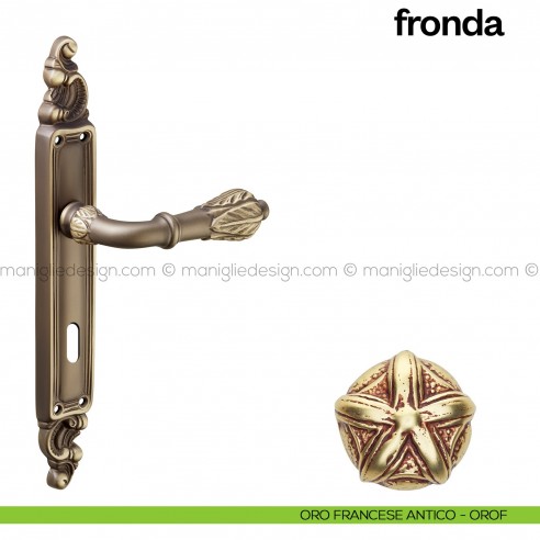 Maniglia per porta con placca Fronda Poggi Mariani oro francese antico - OROF foro patent