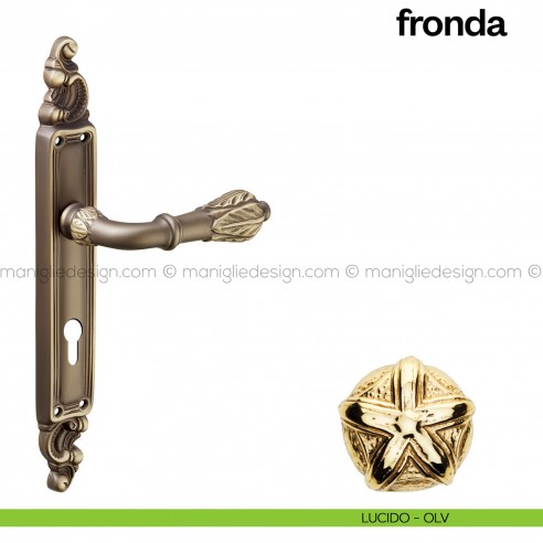 Maniglia per porta con placca Fronda Poggi Mariani lucido - OLV foro yale