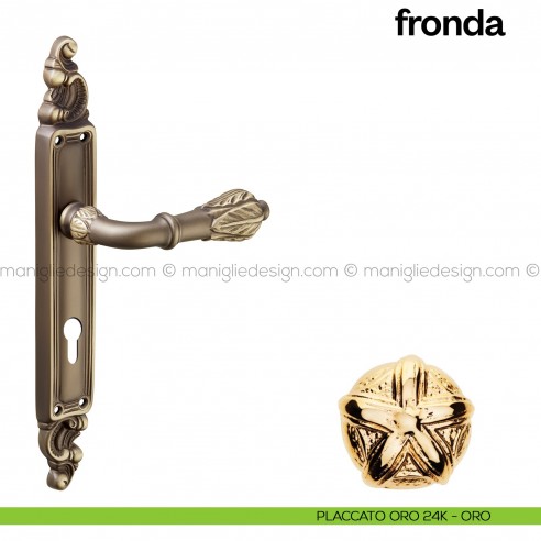 Maniglia per porta con placca Fronda Poggi Mariani placcato oro 24K - ORO foro yale