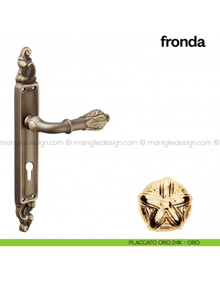 Maniglia per porta con placca Fronda Poggi Mariani placcato oro 24K - ORO foro yale