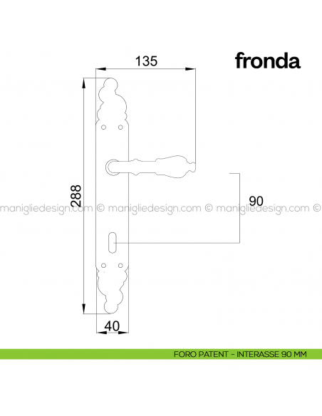 Maniglia per porta con placca Fronda Poggi Mariani foro patent interasse 90 mm