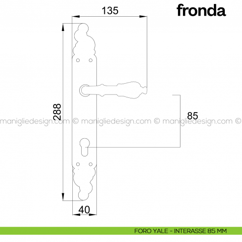 Maniglia per porta con placca Fronda Poggi Mariani foro yale interasse 85 mm