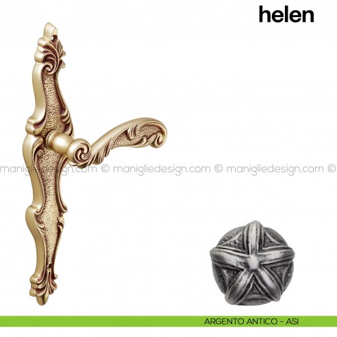 Maniglia per porta Helen con placca Poggi Mariani Argento antico -ASI