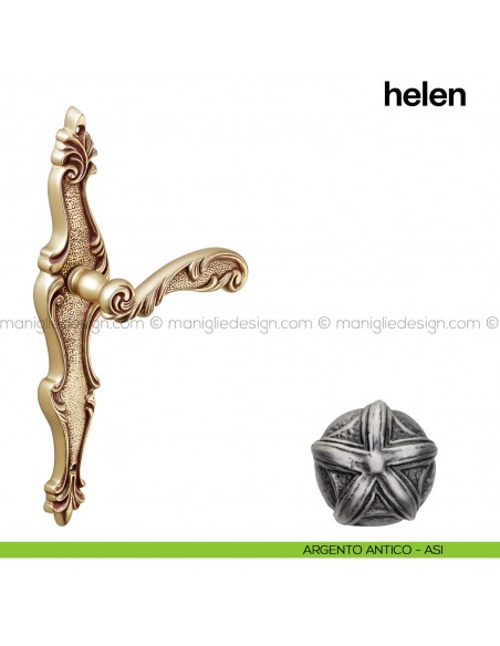 Maniglia per porta Helen con placca Poggi Mariani Argento antico -ASI
