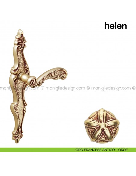 Maniglia per porta Helen con placca Poggi Mariani Oro francese antico - OROF