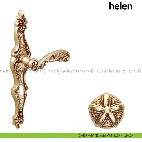 Maniglia per porta Helen con placca Poggi Mariani Oro francese antico - OROF foro patent