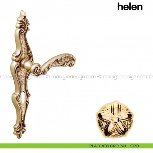 Maniglia per porta Helen con placca Poggi Mariani Placcato oro 24K - OROforo patent