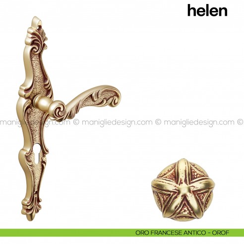 Maniglia per porta Helen con placca Poggi Mariani Oro francese antico - OROF foro yale