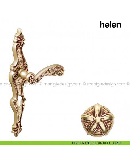 Maniglia per porta Helen con placca Poggi Mariani Oro francese antico - OROF foro yale