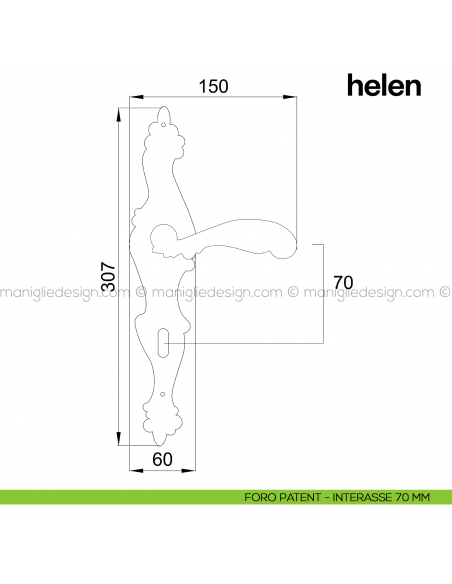 Maniglia per porta Helen con placca Poggi Mariani foro patent interasse 70 mm