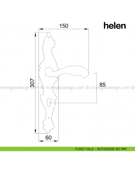 Maniglia per porta Helen con placca Poggi Mariani foro yale interasse 85 mm