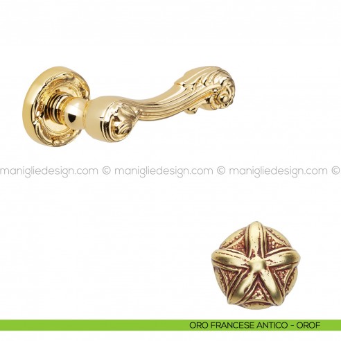 Maniglia per porta Isana Poggi Mariani con rosetta tonda oro francese antico - OROF