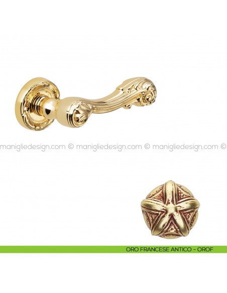 Maniglia per porta Isana Poggi Mariani con rosetta tonda oro francese antico - OROF