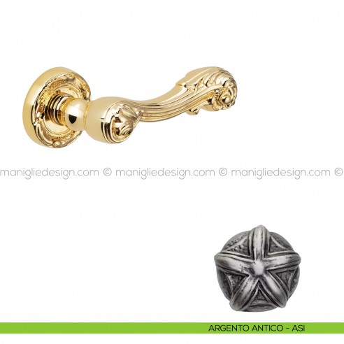 Maniglia per porta Isana Poggi Mariani con rosetta tonda argento antico - ASI