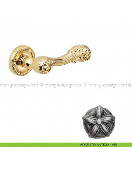 Maniglia per porta Isana Poggi Mariani con rosetta tonda argento antico - ASI