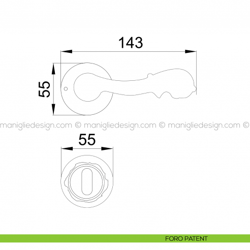 Maniglia per porta Isana Poggi Mariani con rosetta tonda foro patent