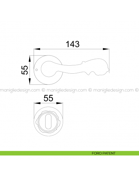 Maniglia per porta Isana Poggi Mariani con rosetta tonda foro patent