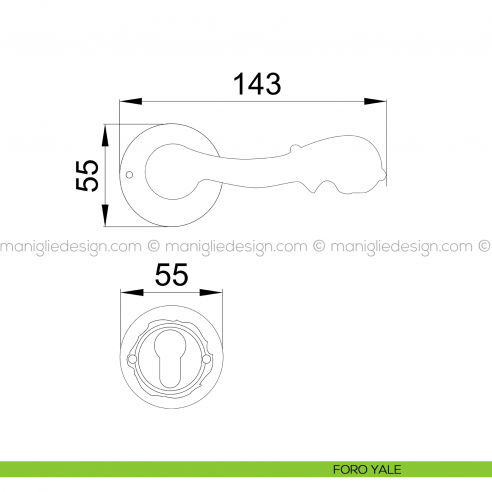 Maniglia per porta Isana Poggi Mariani con rosetta tonda foro yale