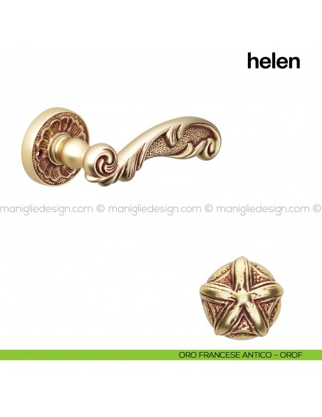 Maniglia per porta Helen Poggi Mariani con rosetta tonda Oro francese antico - OROF