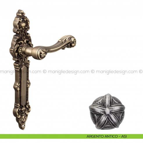Maniglia per porta con placca Isana Poggi Mariani argento antico - ASI cieca