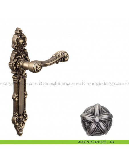Maniglia per porta con placca Isana Poggi Mariani argento antico - ASI cieca